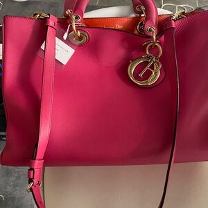 Dior Hot Pink Leather Tote with Gold Hardware
